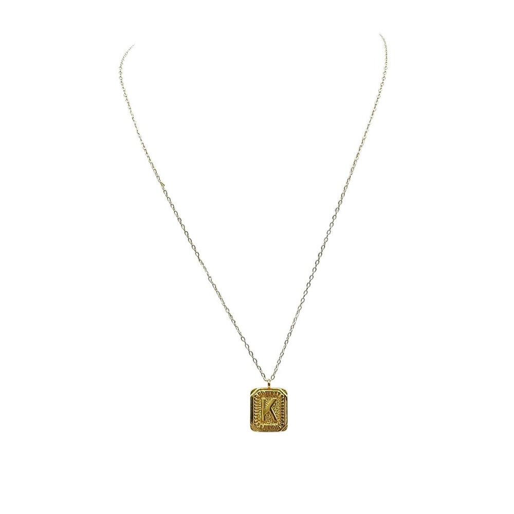 Bracha Initial K Pendant on Gold Tone Chain Necklace, Letter Monogram Script
